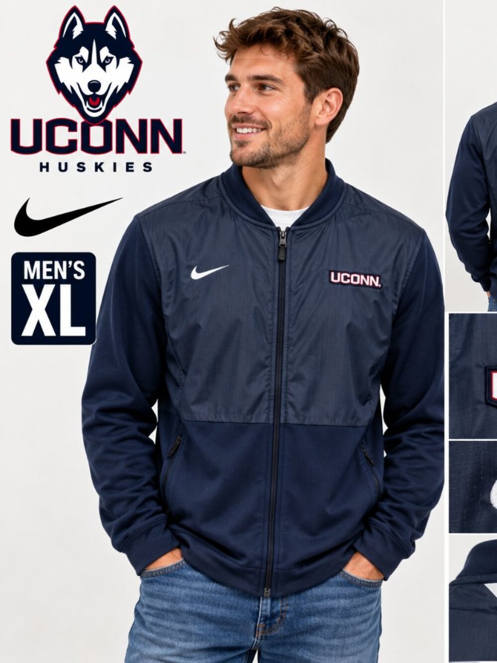 Nike UConn Huskies Full Zip Performance Jacket – Men’s XL – $49